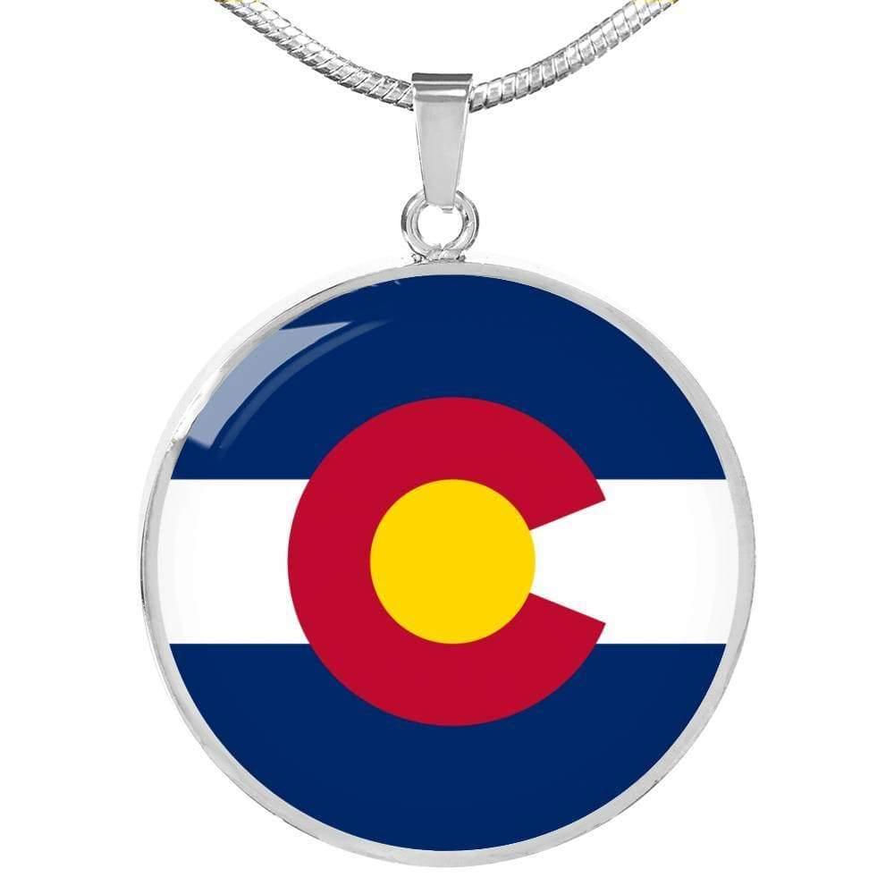 Colorado State Flag Necklace Stainless Steel or 18k Gold Circle Pendant 18-22" - Express Your Love Gifts