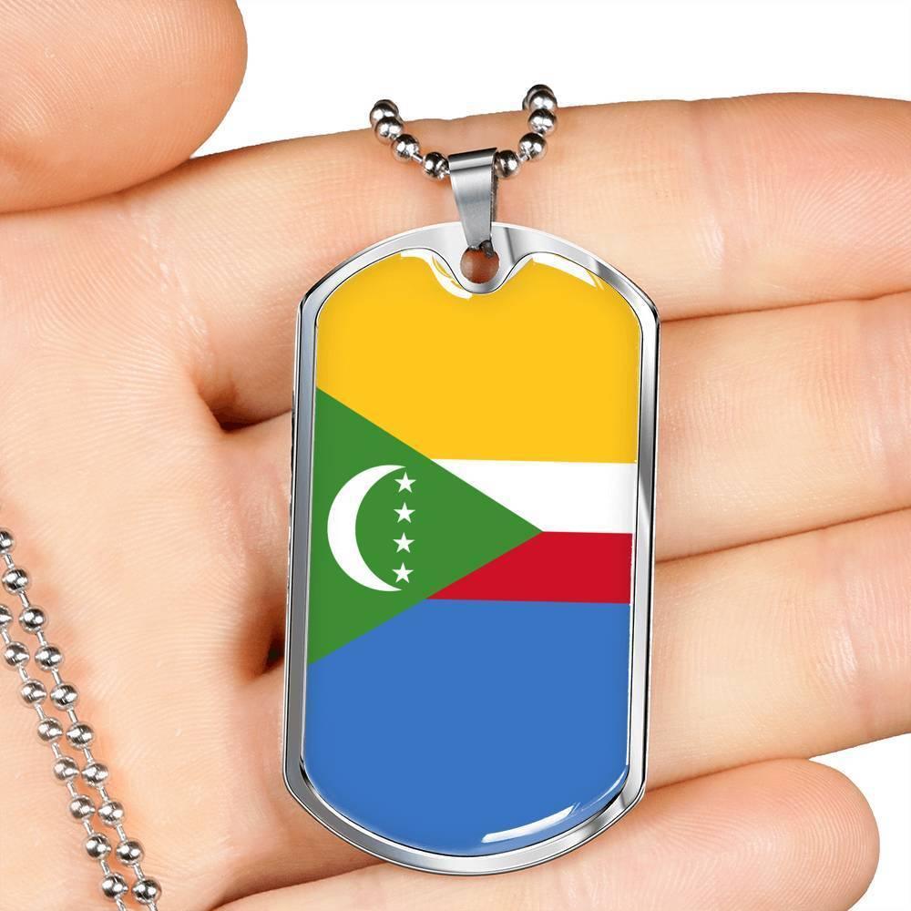 Comoros Flag Necklace Comoros Flag Stainless Steel or 18k Gold Dog Tag 24" - Express Your Love Gifts