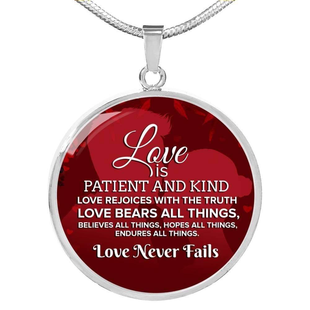 Corinthians Love Bible Verse Necklace Circle Pendant Stainless Steel or 18k Gold 18-22"-Express Your Love Gifts