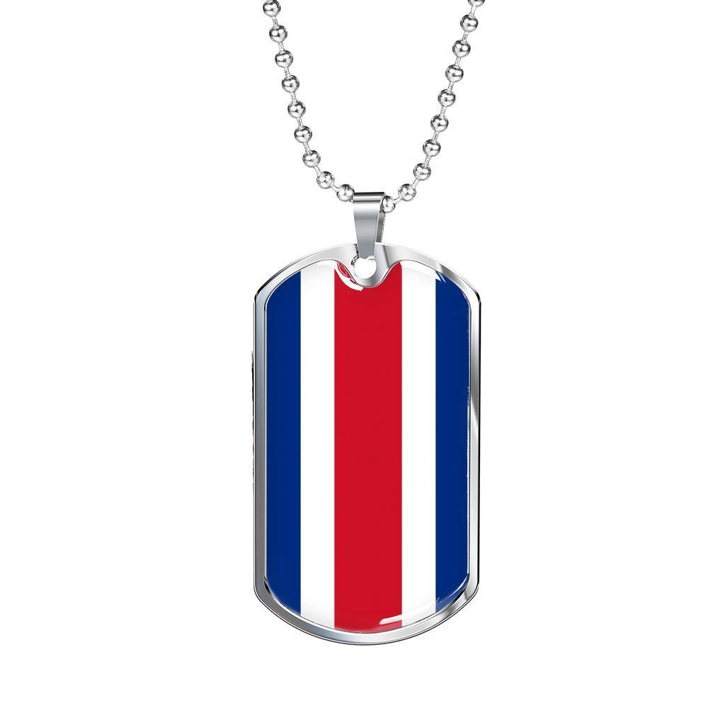 Costa Rica Flag Necklace Costa Rica Flag Stainless Steel or 18k Gold Dog Tag 24" - Express Your Love Gifts