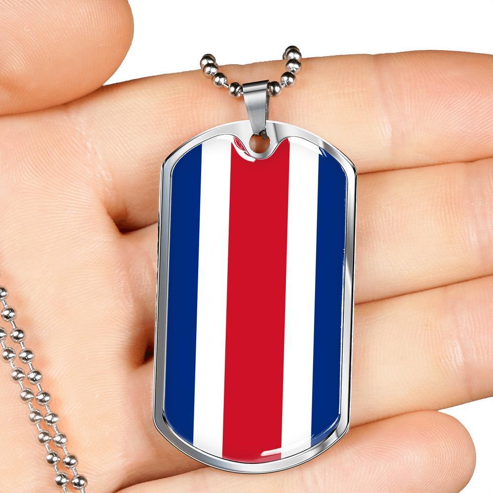 Costa Rica Flag Necklace Costa Rica Flag Stainless Steel or 18k Gold Dog Tag 24" - Express Your Love Gifts