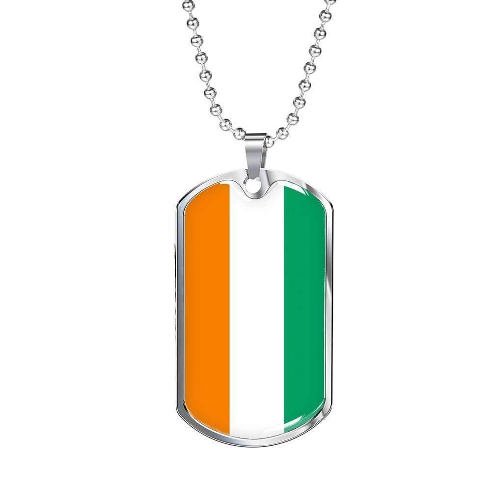 Cote D'Ivoire Flag Necklace Cote D'Ivoire Flag Stainless Steel or 18k Gold Dog Tag 24" - Express Your Love Gifts