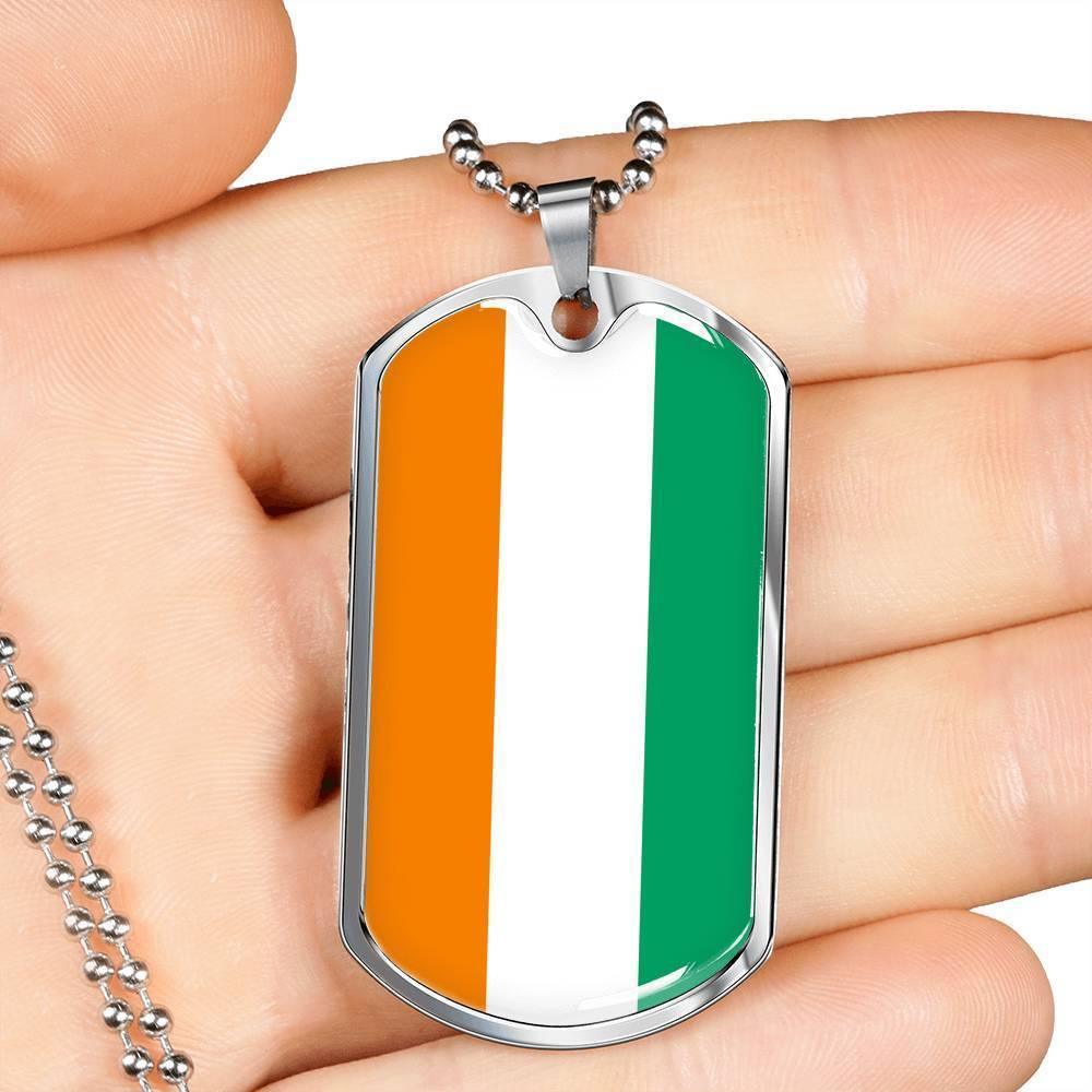 Cote D'Ivoire Flag Necklace Cote D'Ivoire Flag Stainless Steel or 18k Gold Dog Tag 24" - Express Your Love Gifts