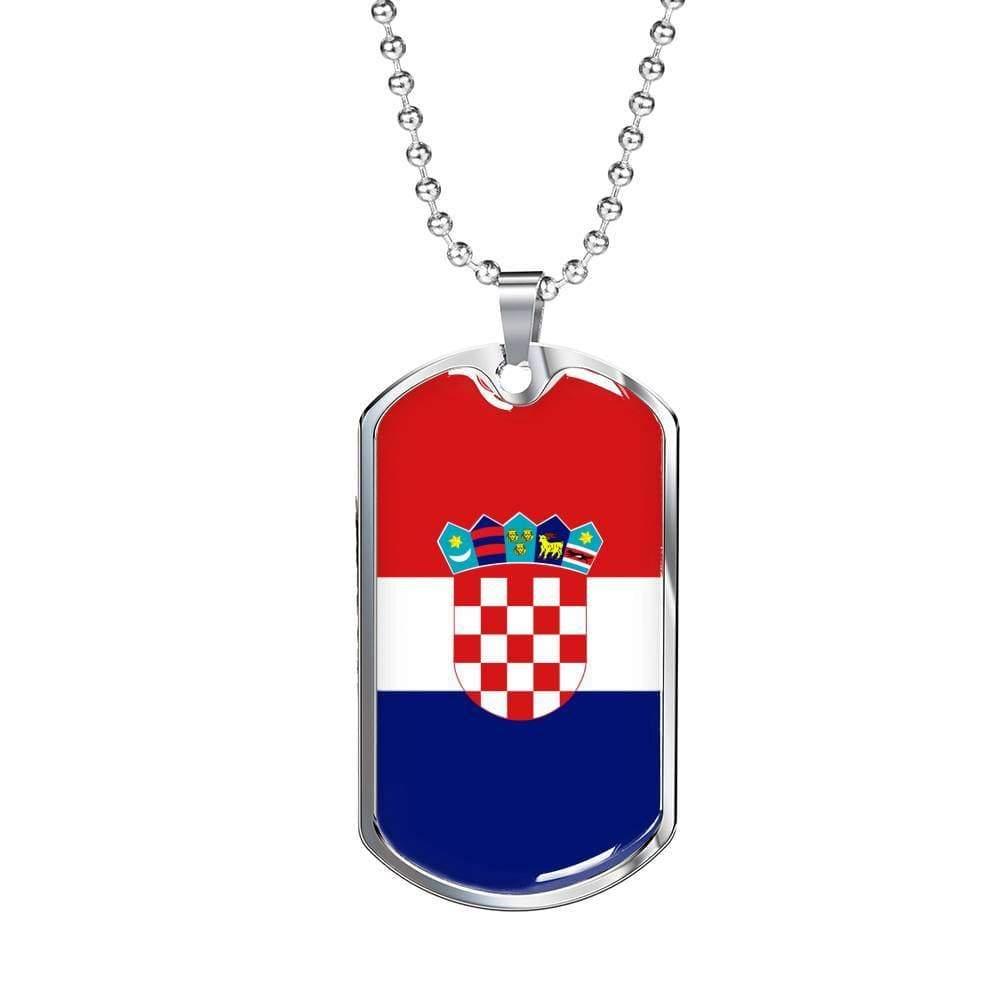 Croatia Flag Necklace Croatia Flag Stainless Steel or 18k Gold Dog Tag 24" - Express Your Love Gifts