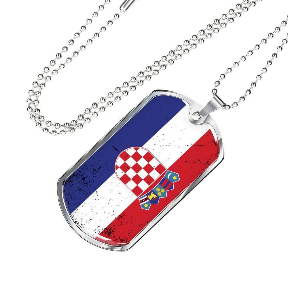 Croatia Flag Necklace Stainless Steel or 18k Gold Dog Tag 24"-Express Your Love Gifts