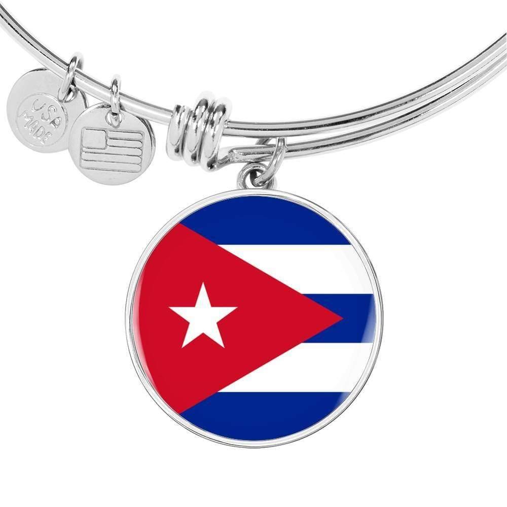 Cuba Flag Bracelet Cuba Flag Stainless Steel or 18k Gold Circle Bangle - Express Your Love Gifts