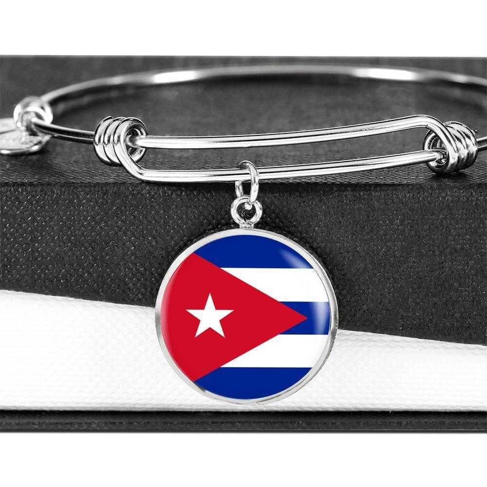 Cuba Flag Bracelet Cuba Flag Stainless Steel or 18k Gold Circle Bangle - Express Your Love Gifts