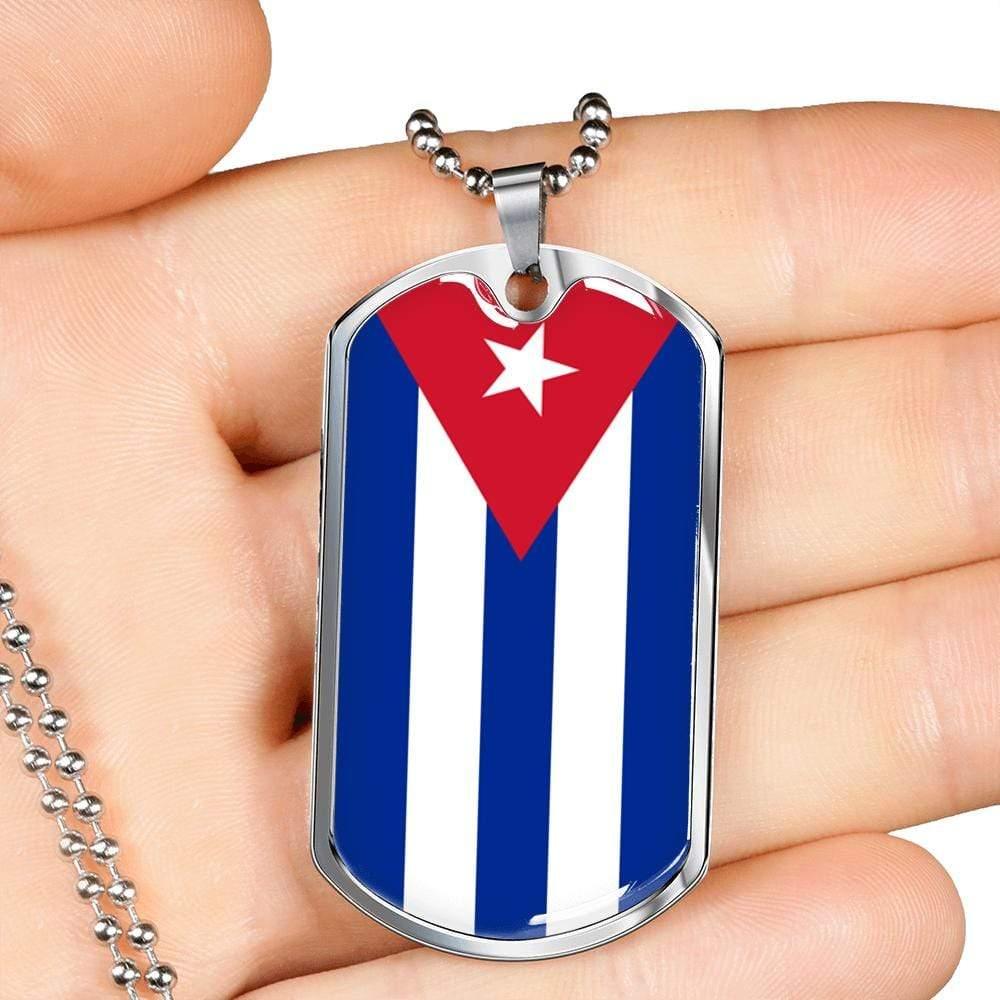 Cuba Flag Necklace Stainless Steel or 18k Gold Dog Tag 24" - Express Your Love Gifts