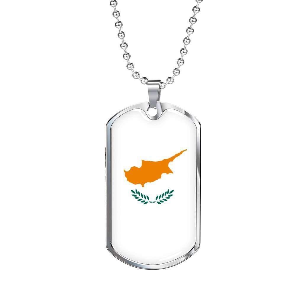 Cyprus Flag Necklace Cyprus Flag Stainless Steel or 18k Gold Dog Tag 24" - Express Your Love Gifts