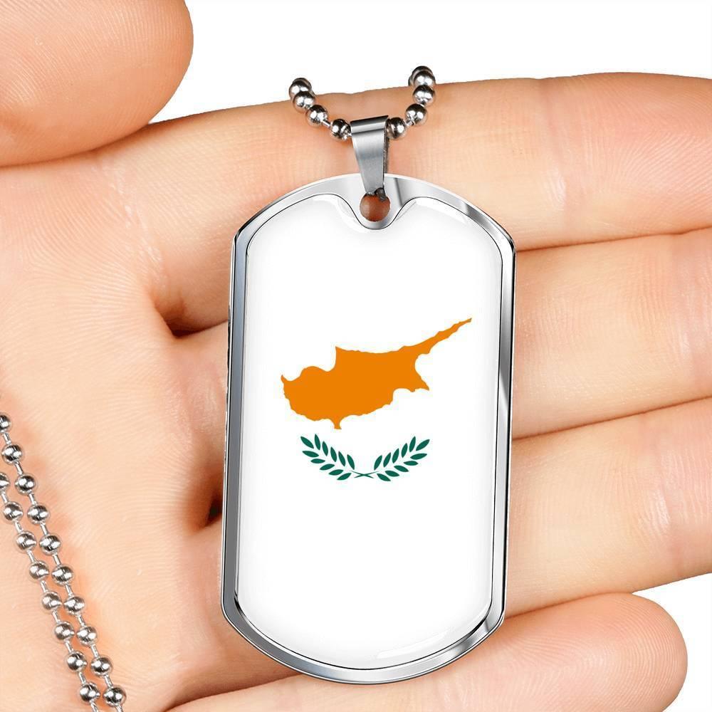 Cyprus Flag Necklace Cyprus Flag Stainless Steel or 18k Gold Dog Tag 24" - Express Your Love Gifts