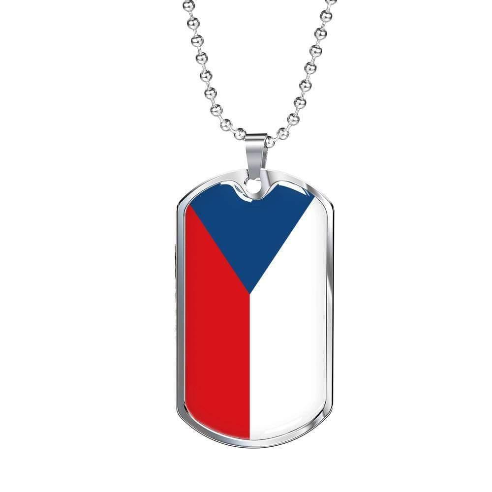 Czech Republic Flag Necklace Czech Republic Flag Stainless Steel or 18k Gold Dog Tag 24" - Express Your Love Gifts