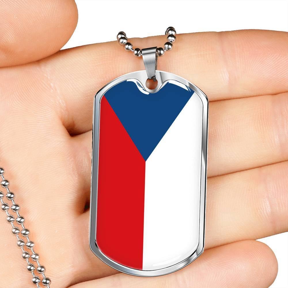 Czech Republic Flag Necklace Czech Republic Flag Stainless Steel or 18k Gold Dog Tag 24" - Express Your Love Gifts