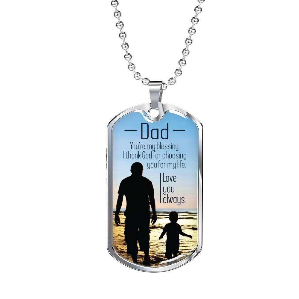 Dad You'Re My Blessing Necklace Stainless Steel or 18k Gold Dog Tag 24" Chain-Express Your Love Gifts