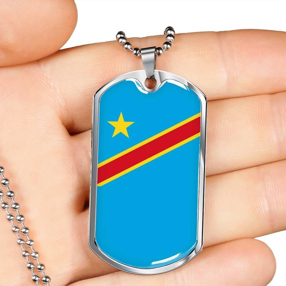 Democratic Republic Of The Congo Flag Necklace Democratic Republic Of The Congo Flag Stainless Steel or 18k Gold Dog Tag 24" - Express Your Love Gifts