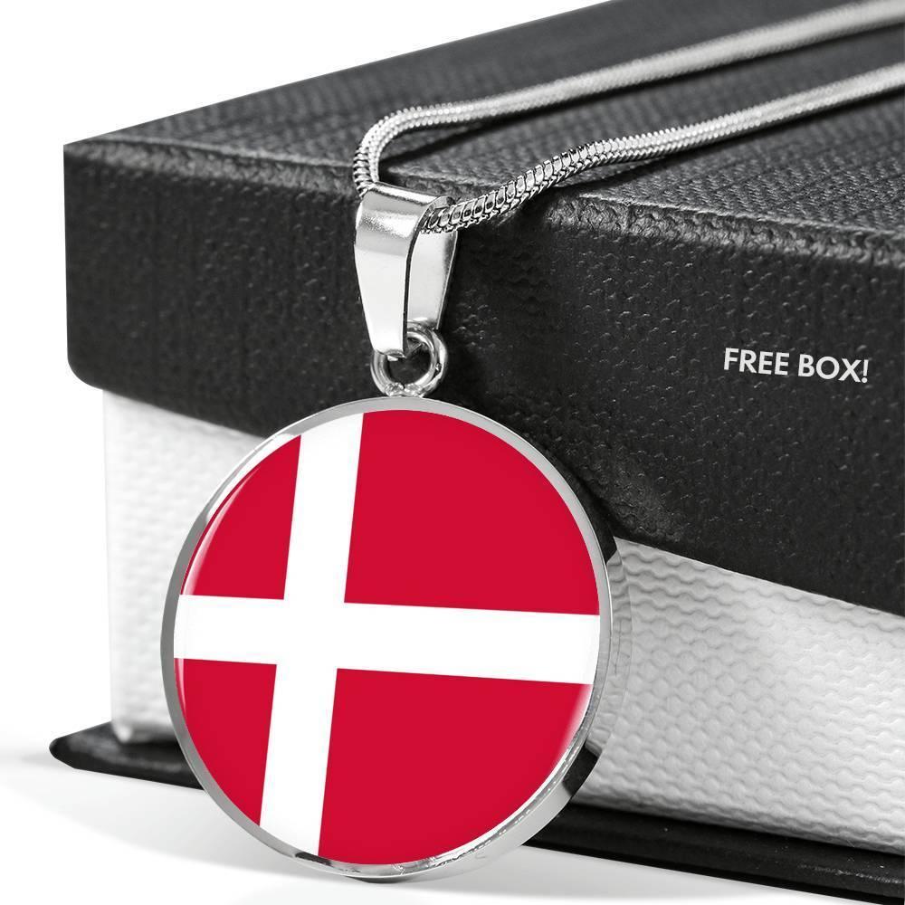 Denmark Flag Necklace Denmark Flag Stainless Steel or 18k Gold 18-22" - Express Your Love Gifts