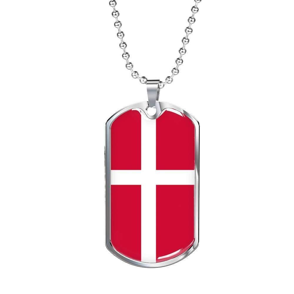 Denmark Flag Necklace Denmark Flag Stainless Steel or 18k Gold Dog Tag 24" - Express Your Love Gifts