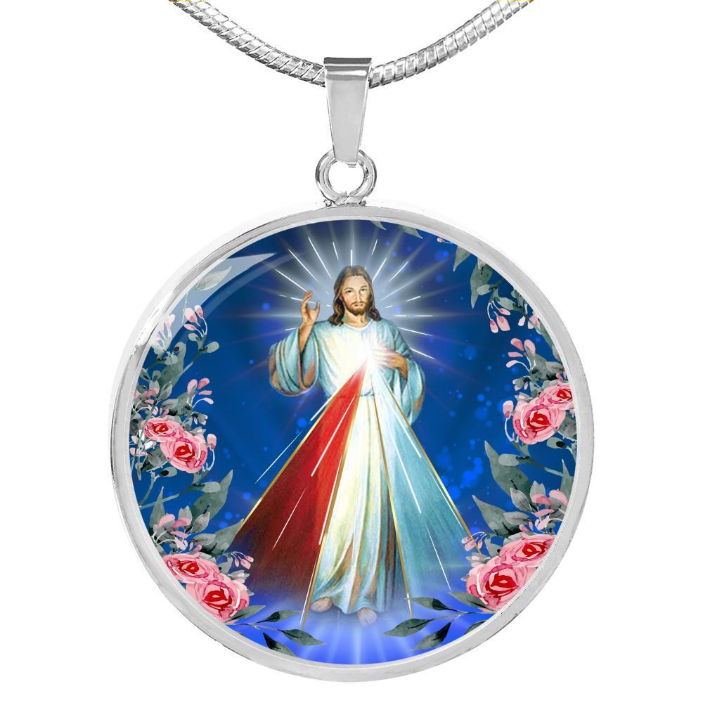 Divine Mercy Catholic Prayer To Jesus Circle Necklace Stainless Steel or 18k Gold 18-22" - Express Your Love Gifts