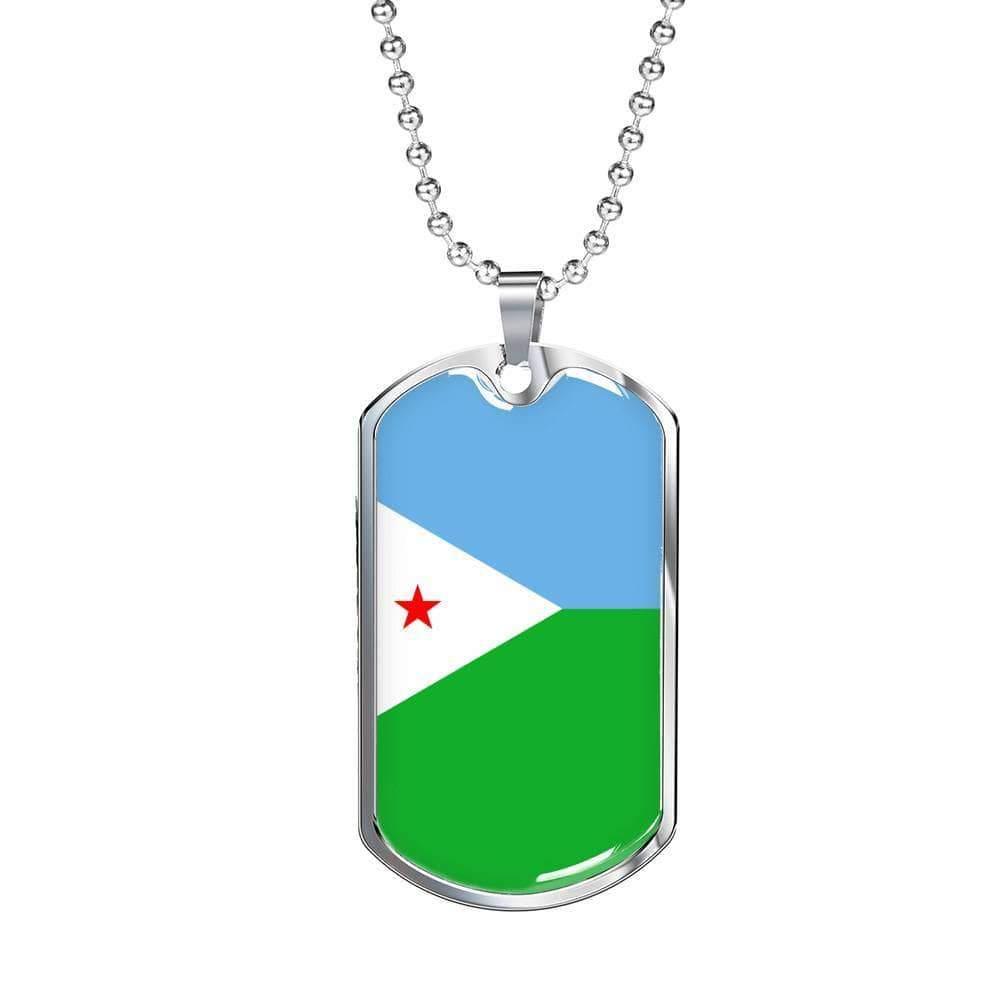 Djibouti Flag Necklace Djibouti Flag Stainless Steel or 18k Gold Dog Tag 24" - Express Your Love Gifts