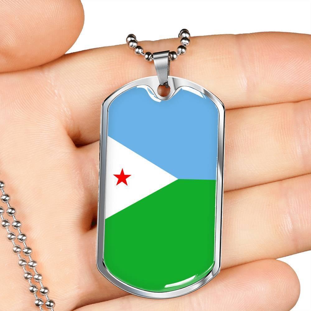 Djibouti Flag Necklace Djibouti Flag Stainless Steel or 18k Gold Dog Tag 24" - Express Your Love Gifts