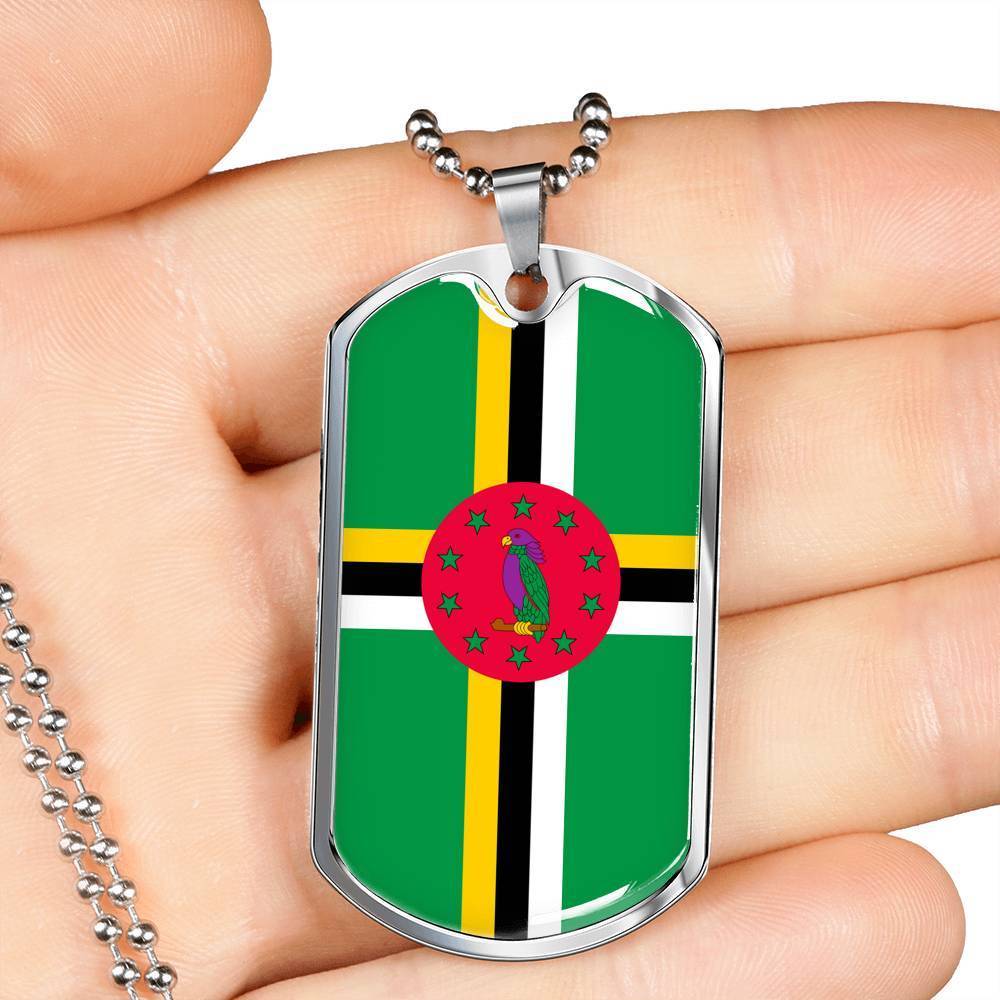 Dominica Flag Necklace Dominica Flag Stainless Steel or 18k Gold Dog Tag 24" - Express Your Love Gifts