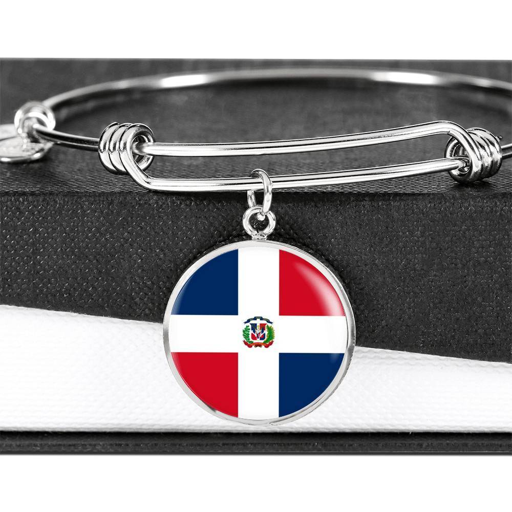 Dominican Flag Bracelet Dominican Flag Stainless Steel or 18k Gold Circle Bangle - Express Your Love Gifts
