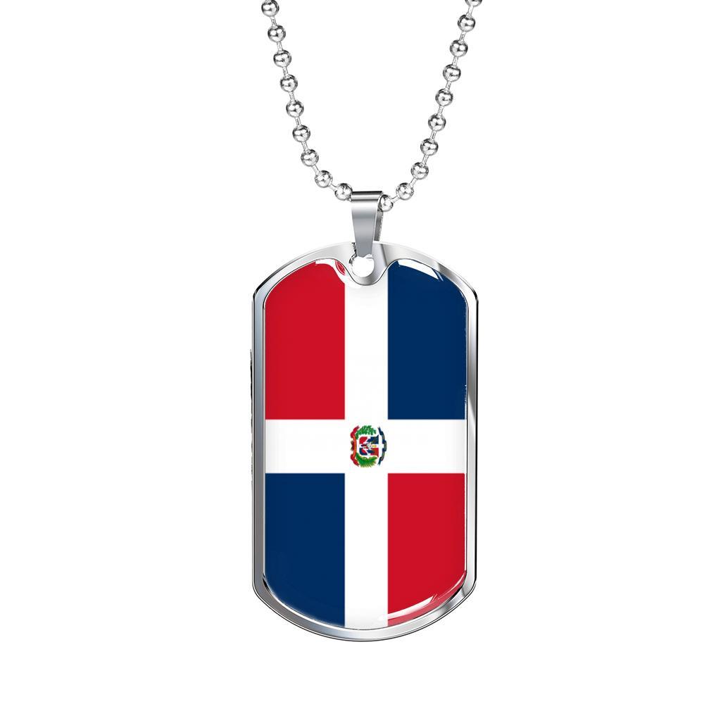 Dominican Republic Flag Necklace Stainless Steel or 18k Gold Dog Tag 24" - Express Your Love Gifts