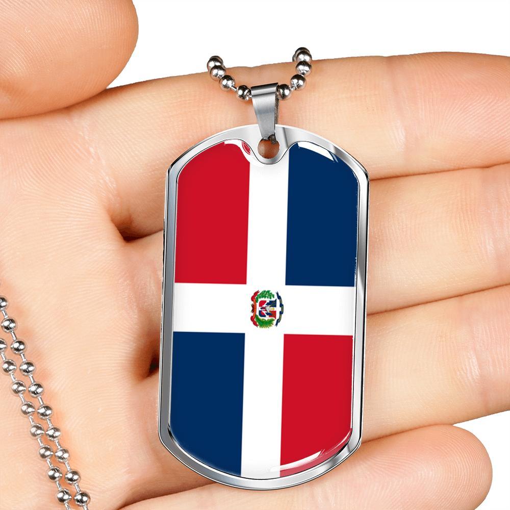 Dominican Republic Flag Necklace Stainless Steel or 18k Gold Dog Tag 24" - Express Your Love Gifts