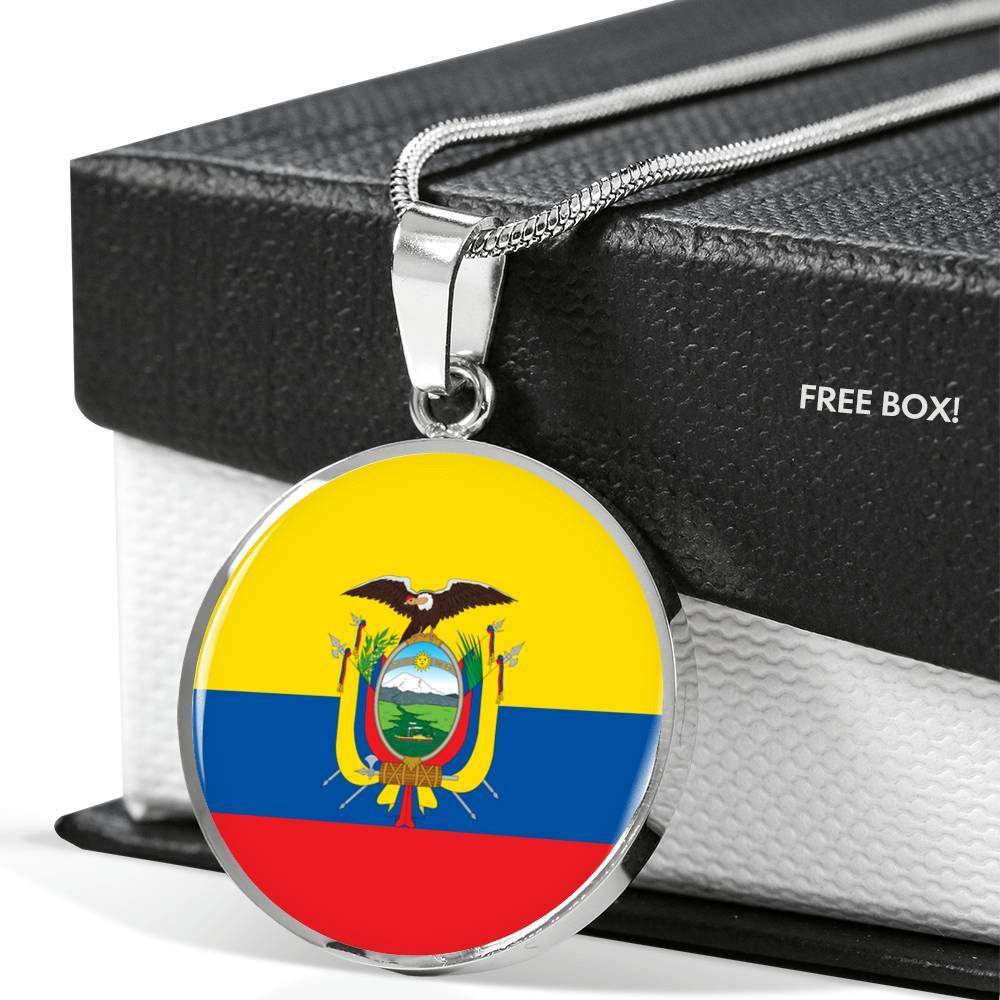 Ecuador Flag Necklace Ecuador Flag Circle Pendant Stainless Steel or 18k Gold 18-22" - Express Your Love Gifts