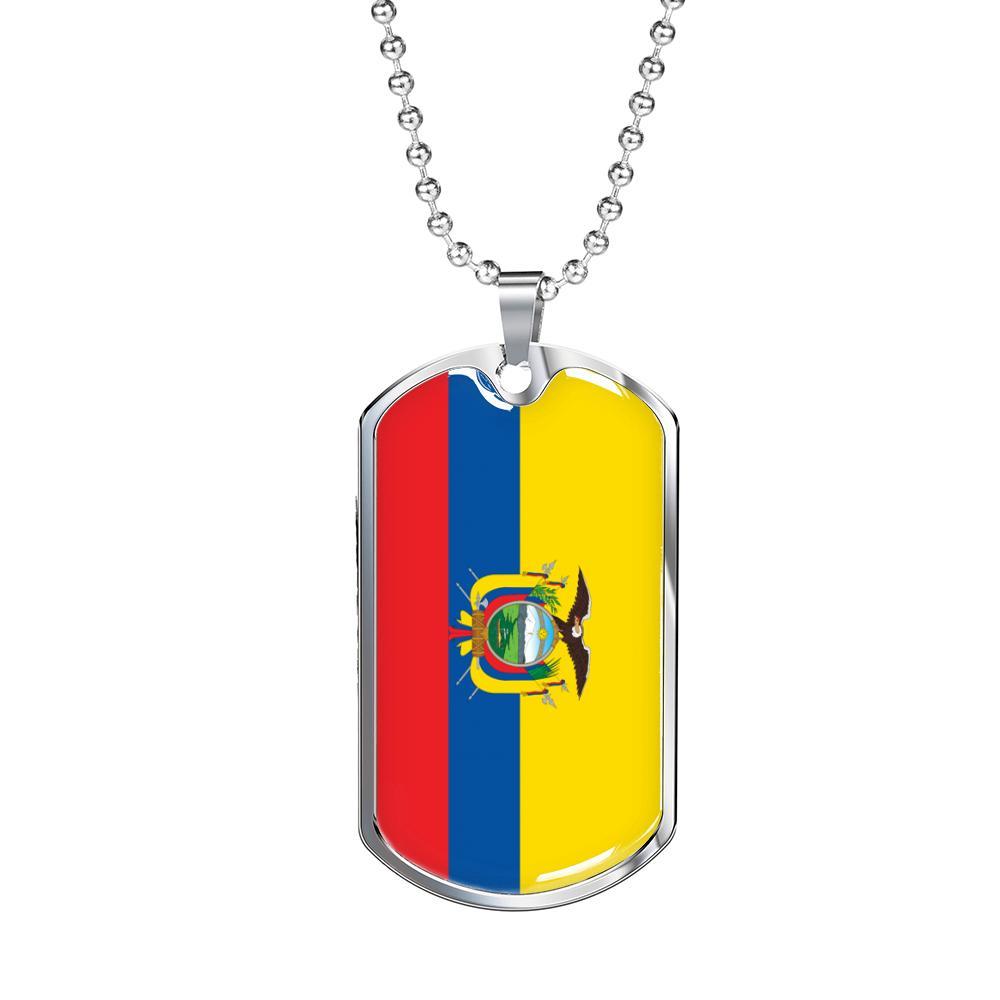 Ecuador Flag Necklace Ecuador Flag Stainless Steel or 18k Gold Dog Tag 24" - Express Your Love Gifts