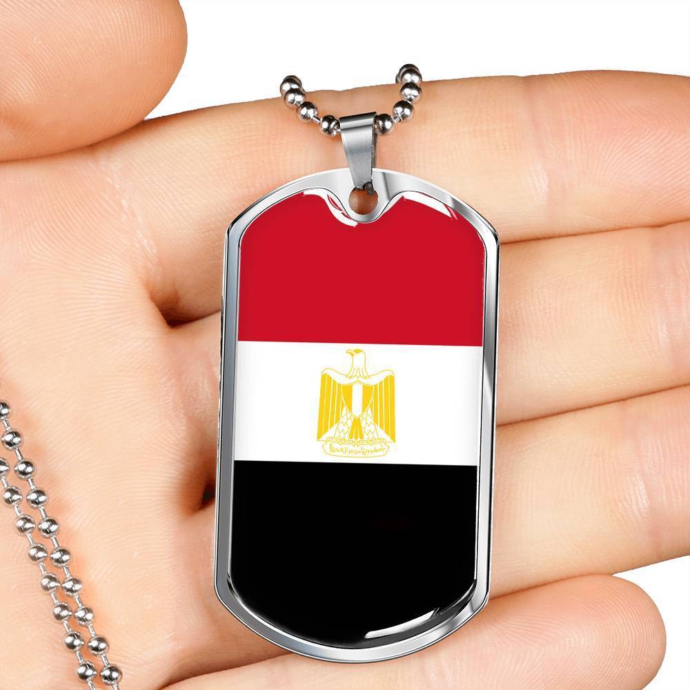 Egypt Flag Necklace Egypt Flag Stainless Steel or 18k Gold Dog Tag 24" - Express Your Love Gifts
