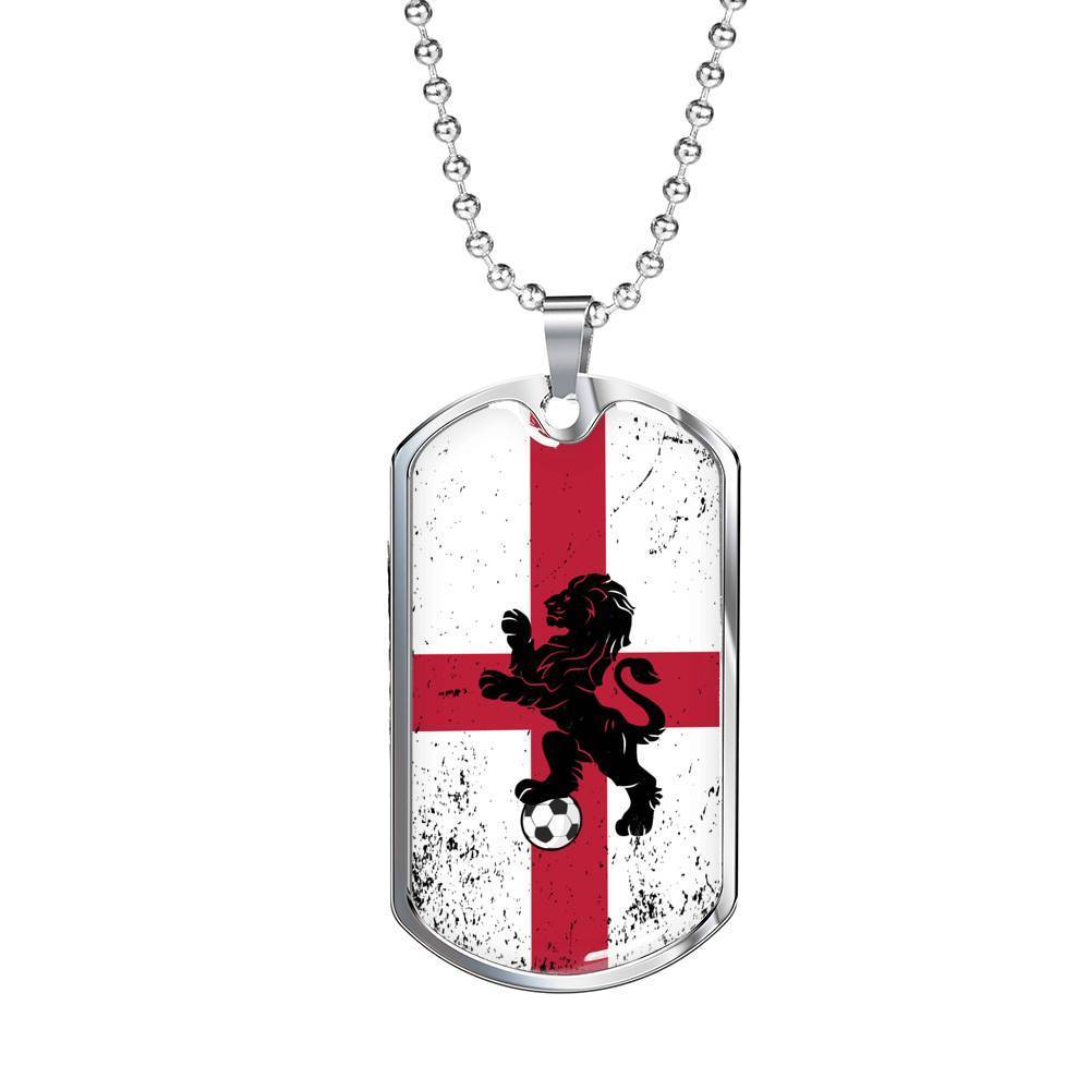 England Flag And Futbol/Soccer Necklace Stainless Steel or 18k Gold Dog Tag 24" Chain-Express Your Love Gifts