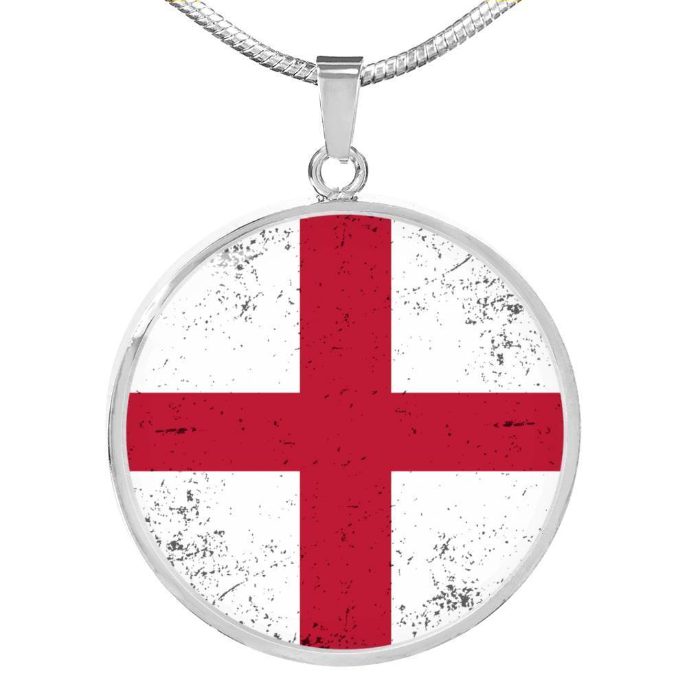 England Flag Necklace Flag Of England Stainless Steel or 18k Gold Circle Pendant 18-22" - Express Your Love Gifts