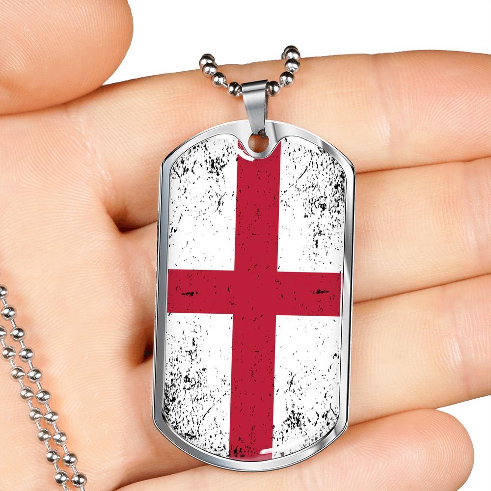 England Flag Necklace Flag Of England Stainless Steel or 18k Gold Dog Tag 24" - Express Your Love Gifts