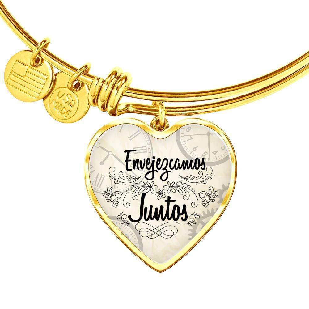 Envejezcamos Juntos Stainless Steel or 18k Gold Heart Bangle Bracelet - Express Your Love Gifts