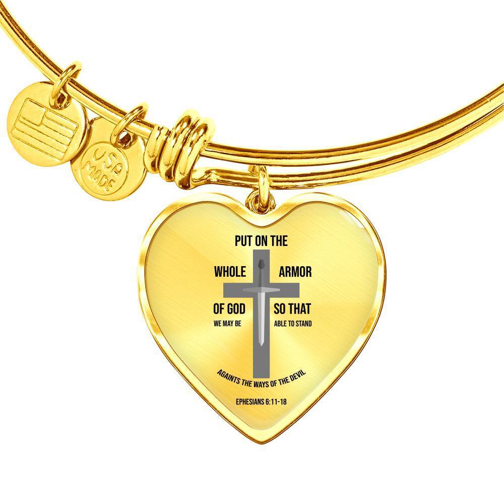 Ephesians 6:11-18 Stainless Steel or 18k Gold Heart Bangle Bracelet - Express Your Love Gifts