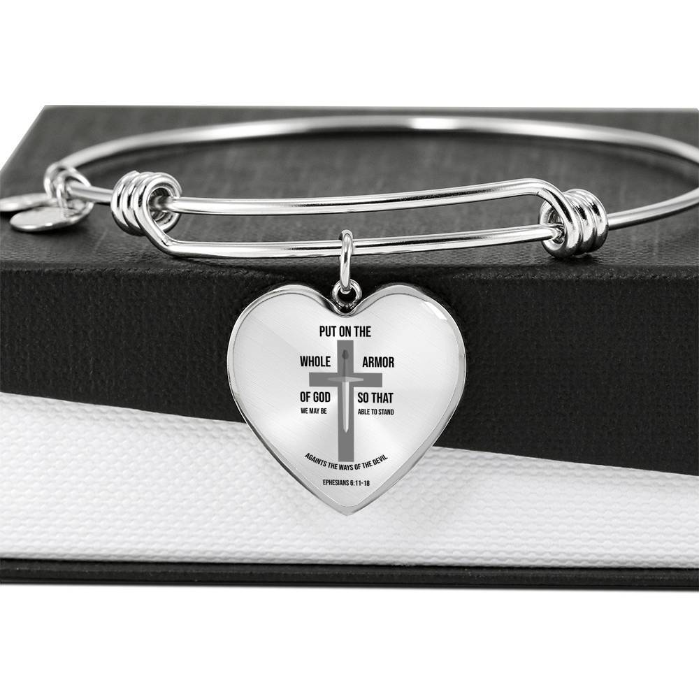 Ephesians 6:11-18 Stainless Steel or 18k Gold Heart Bangle Bracelet - Express Your Love Gifts