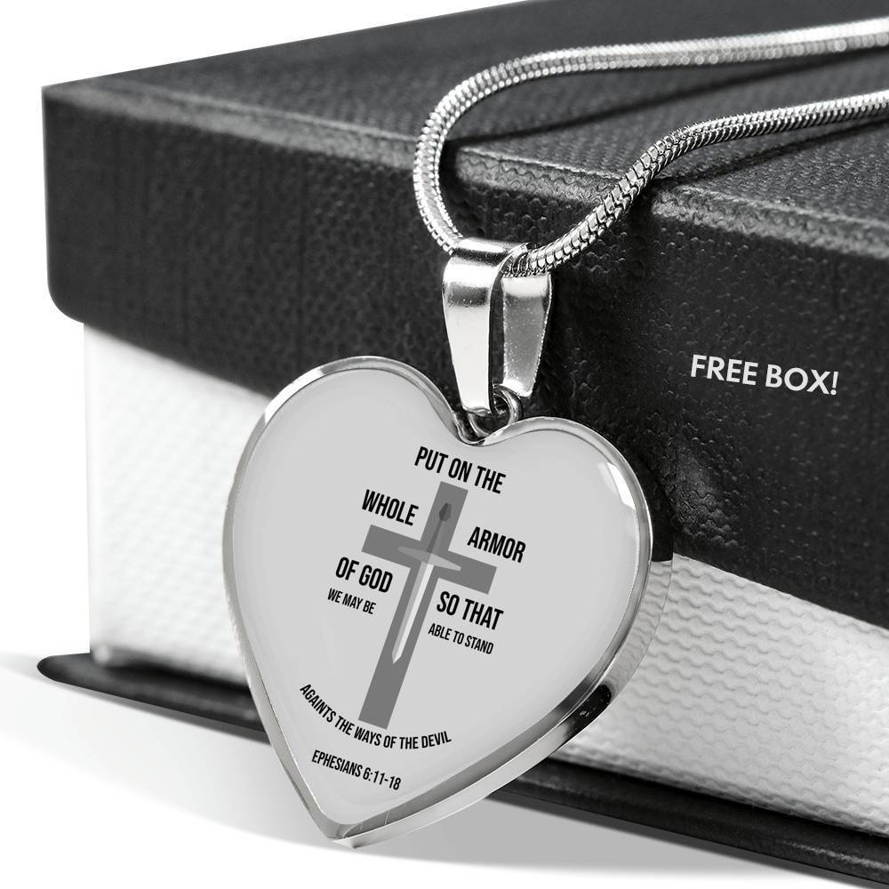 Ephesians 6:1118 Necklace Stainless Steel or 18k Gold Heart Pendant 18-22" - Express Your Love Gifts