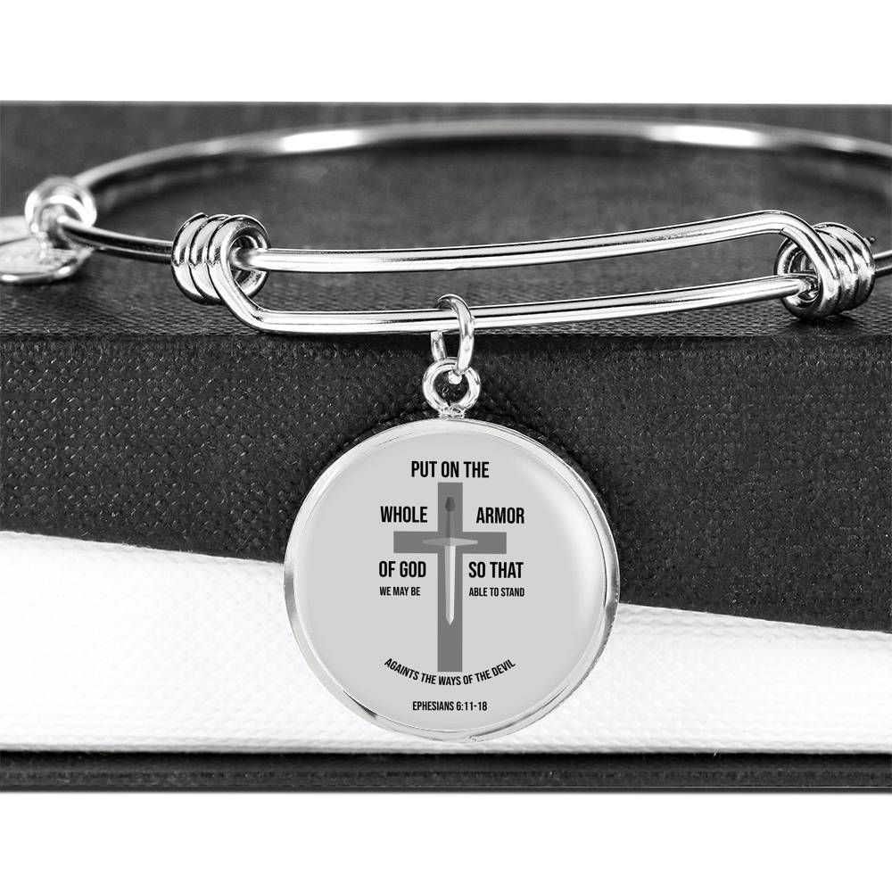 Ephesians 6:1118 Stainless Steel or 18k Gold Circle Bangle Bracelet - Express Your Love Gifts