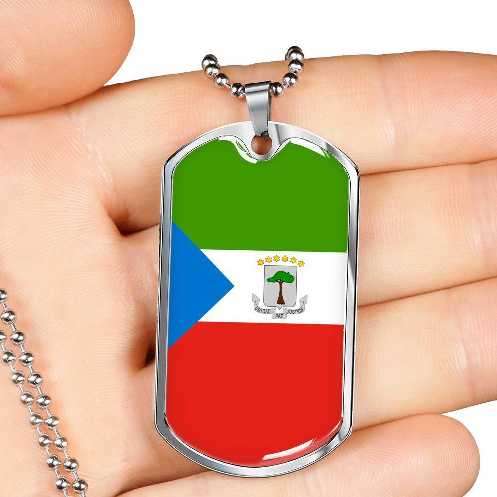 Equatorial Guinea Flag Necklace Equatorial Guinea Flag Stainless Steel or 18k Gold Dog Tag 24" - Express Your Love Gifts