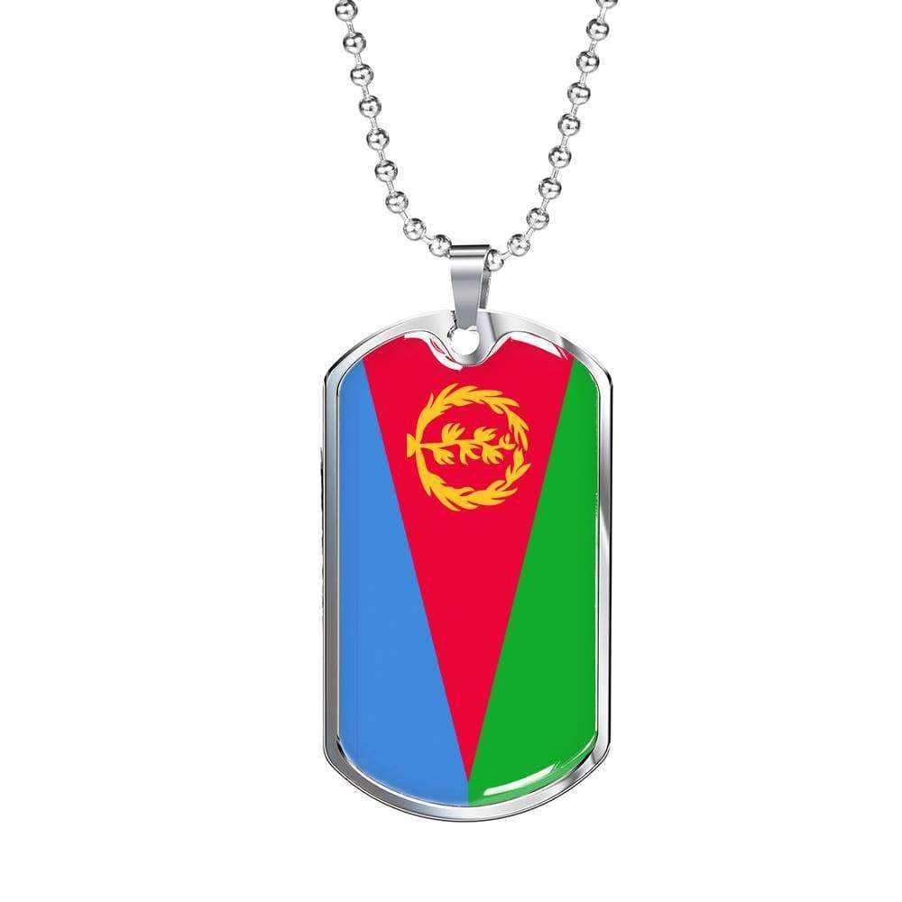 Eritrea Flag Necklace Stainless Steel or 18k Gold Dog Tag 24" Chain - Express Your Love Gifts