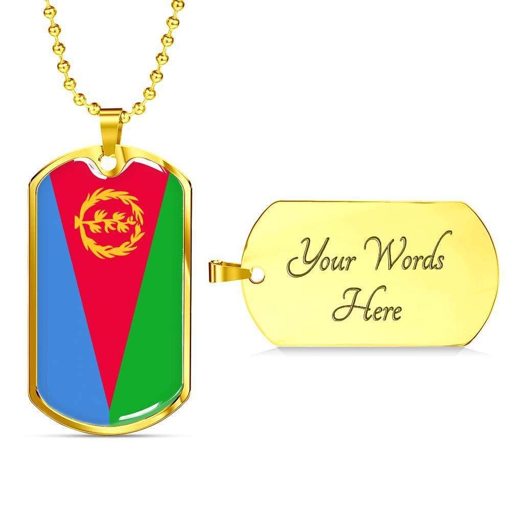 Eritrea Flag Necklace Stainless Steel or 18k Gold Dog Tag 24" Chain - Express Your Love Gifts