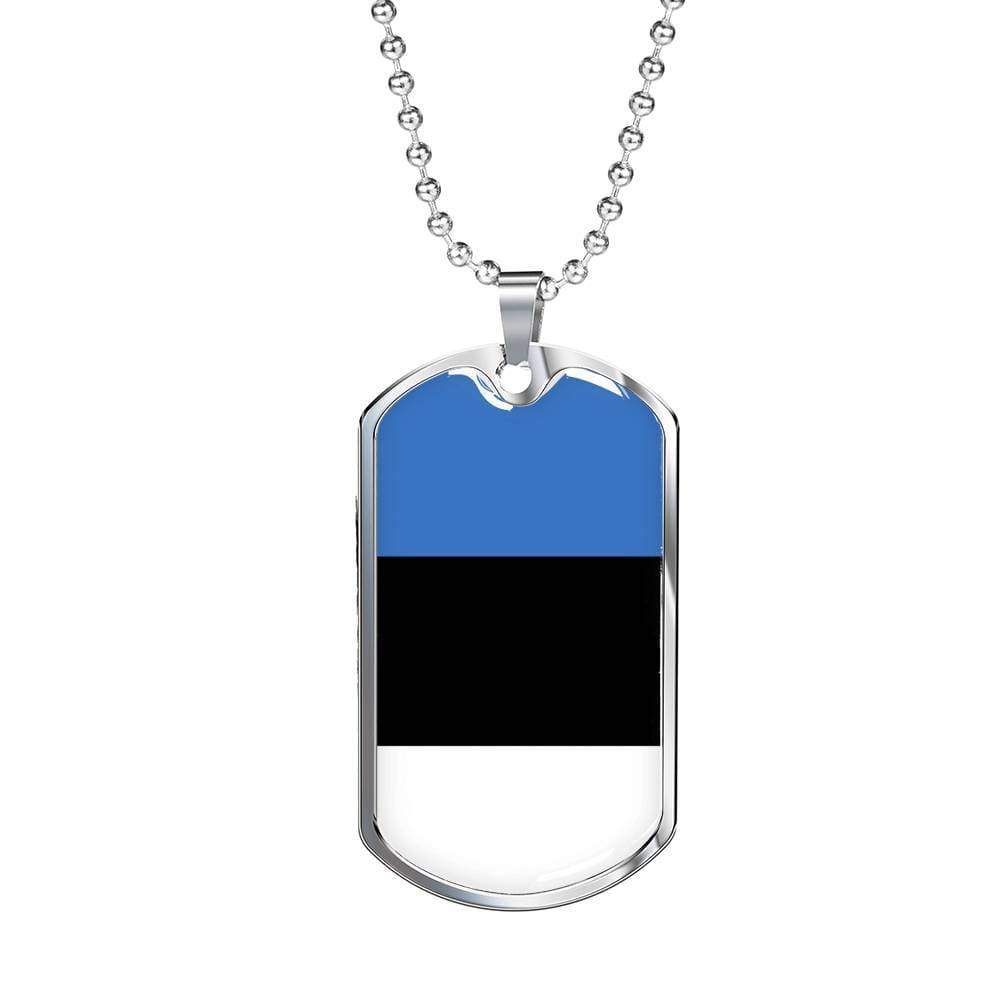 Estonia Flag Necklace Estonia Flag Stainless Steel or 18k Gold Dog Tag 24" - Express Your Love Gifts