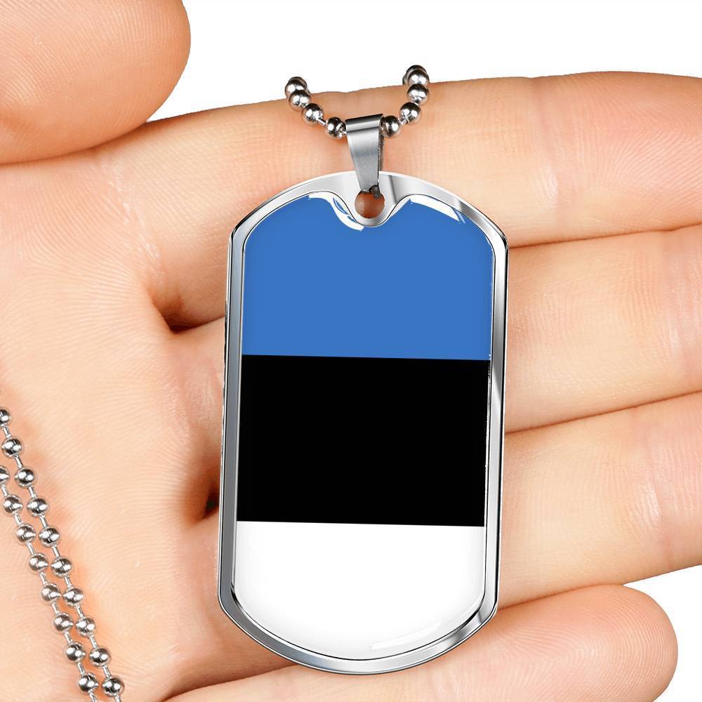 Estonia Flag Necklace Estonia Flag Stainless Steel or 18k Gold Dog Tag 24" - Express Your Love Gifts