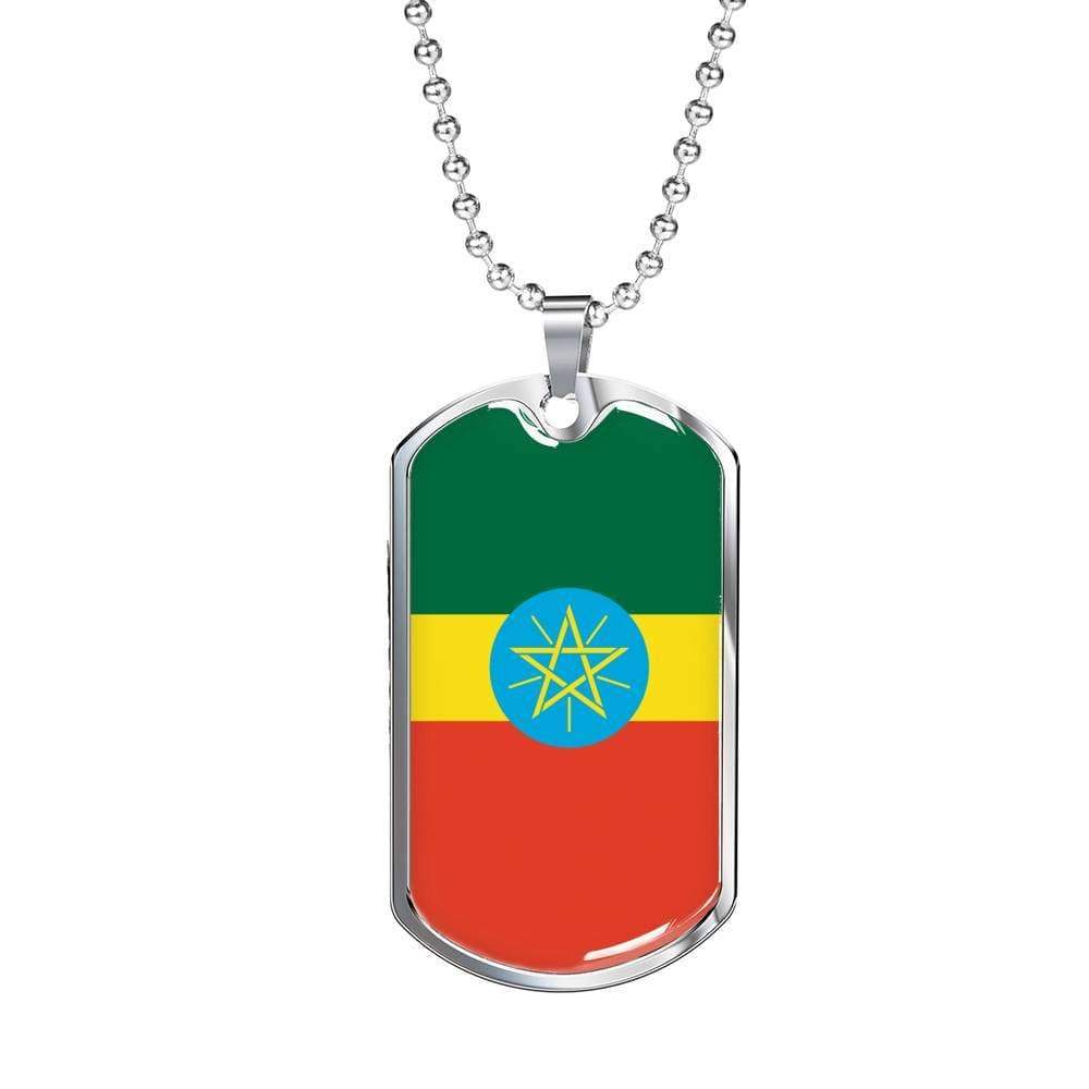 Ethiopia Flag Necklace Ethiopia Flag Stainless Steel or 18k Gold Dog Tag 24" - Express Your Love Gifts