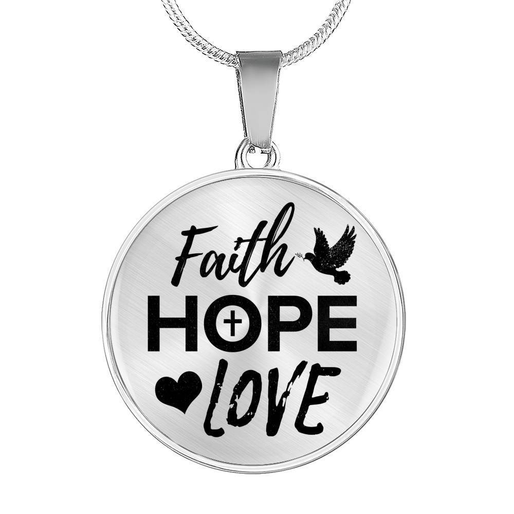 Faith Hope Love Corinthians Circle Necklace Stainless Steel or 18k Gold 18-22"-Express Your Love Gifts