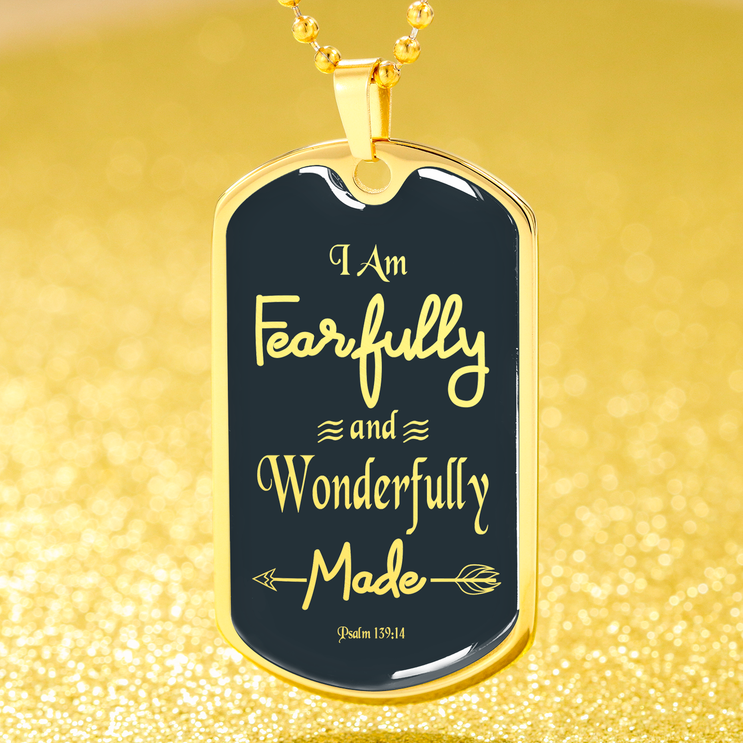 Fearfully And Wonderfully Made Necklace Stainless Steel or 18k Gold Dog Tag 24" Chain - Express Your Love Gifts