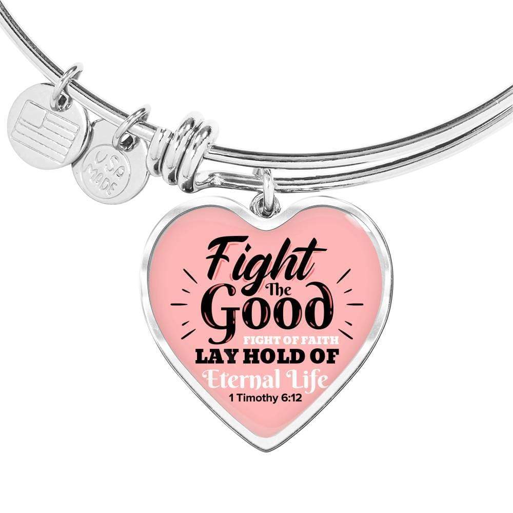 Fight The Good Fight Stainless Steel or 18k Gold Heart Bangle Bracelet - Express Your Love Gifts