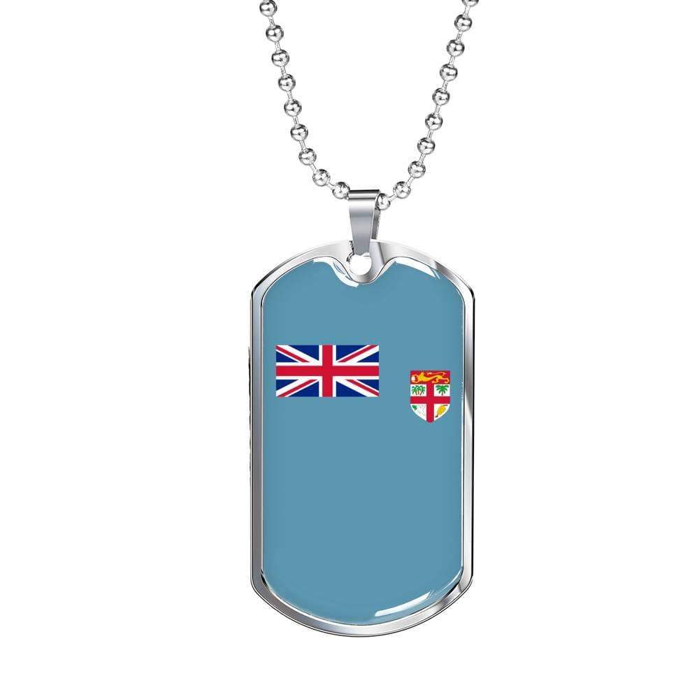 Fiji Flag Necklace Fiji Flag Stainless Steel or 18k Gold Dog Tag 24" - Express Your Love Gifts