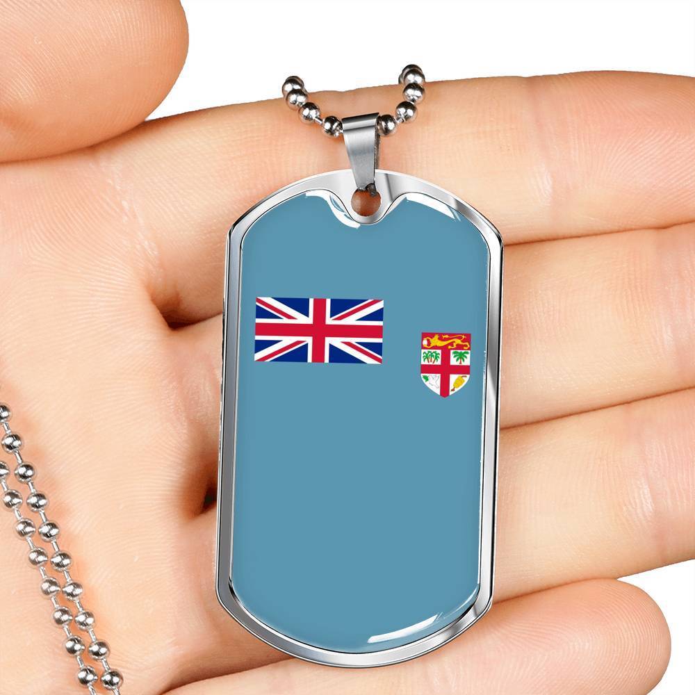 Fiji Flag Necklace Fiji Flag Stainless Steel or 18k Gold Dog Tag 24" - Express Your Love Gifts