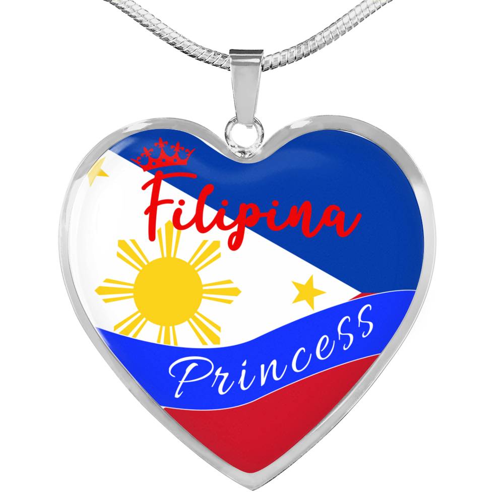 Filipina Princess Necklace Stainless Steel or 18k Gold Heart Pendant 18-22'' - Express Your Love Gifts